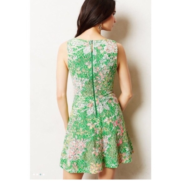 Anthropologie Maeve Laced Verbena Green Floral Fit & Flare Dress Size 10 - Picture 7 of 12